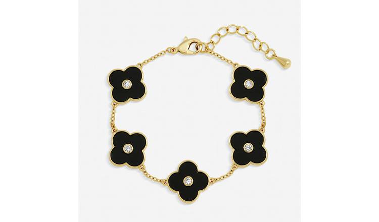Jon Richard Gold Plated Jet Polished Clover Bracelet