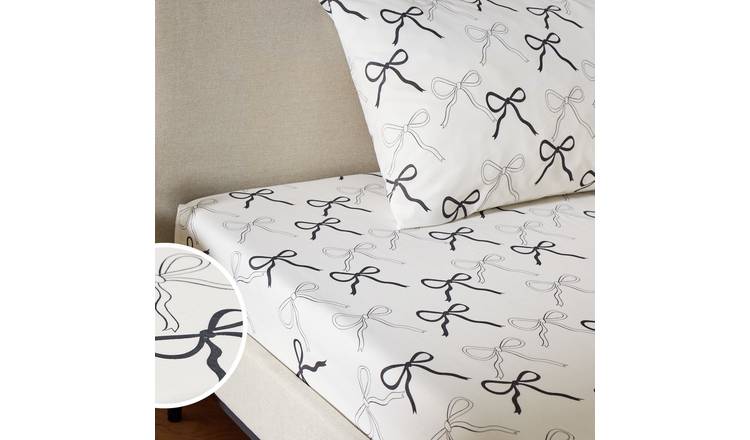 Argos Home Mono Bow White Fitted Sheet - Single