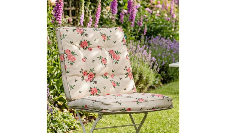 Dibor Set of 2 Vintage Rose Outdoor Garden Chair Seat Cushions - Pink