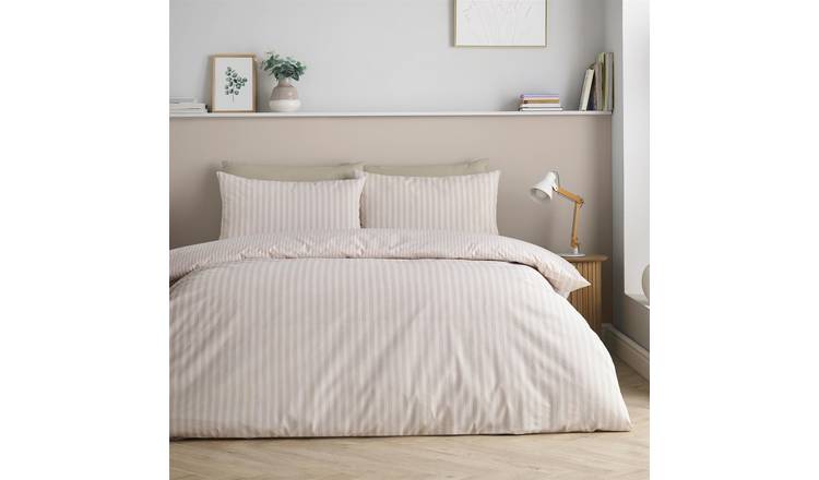 Catherine Lansfield Epping Texture Stripe Duvet Cover Set - Double - Natural