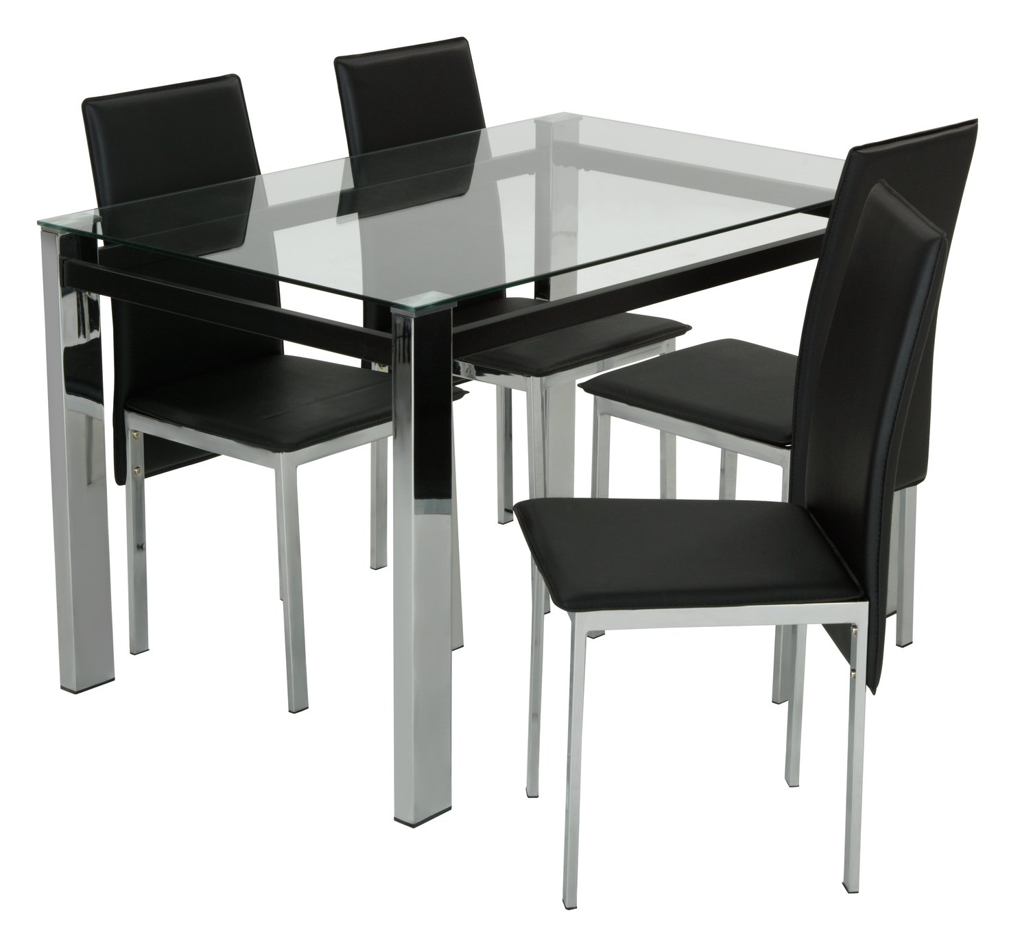 Argos Home Fitz Clear Glass Dining Table & 4 Black Chairs