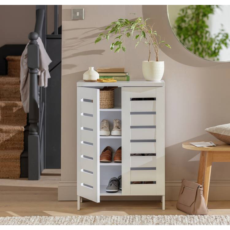 Argos Home Slatted 2 Door Shoe Storage Cabinet - White 0