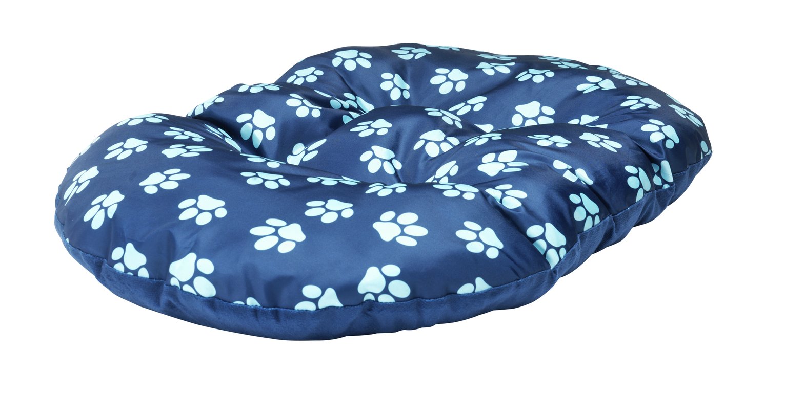 Paw Print Fleece Oval Navy Cushion - Large