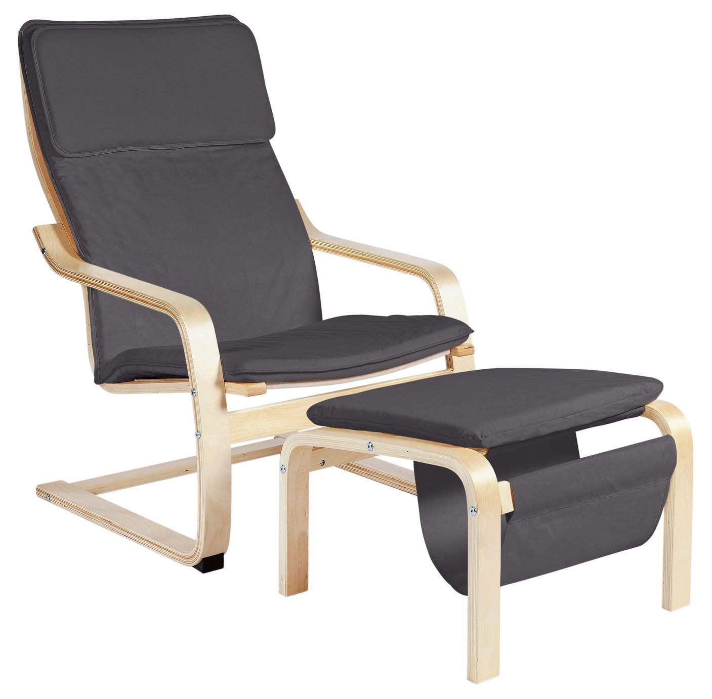 Habitat Bentwood High Back Chair & Footstool - Charcoal (8106511