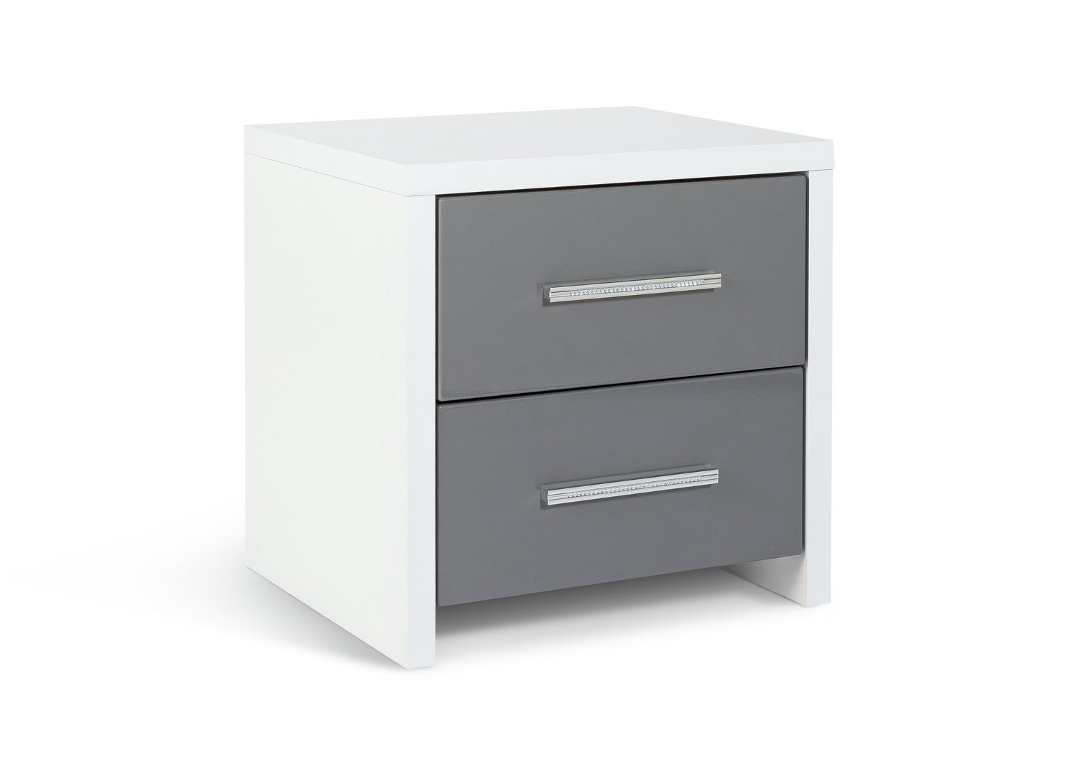 Argos Home Broadway 2 Drw Bedside Table- Grey Gloss & White