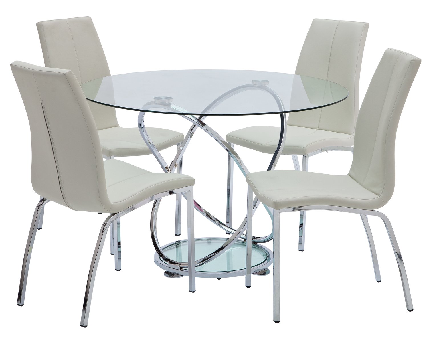 Argos Home Atom Glass Dining Table & 4 White Milo Chairs