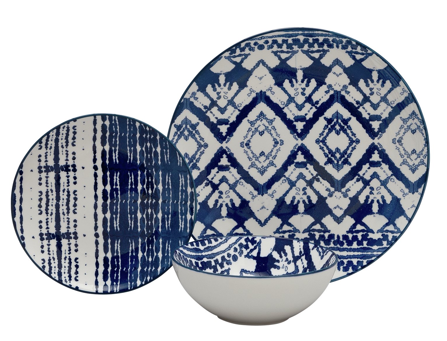 Argos Home Shibori Ceramic 12 Piece Dinner Set - Blue