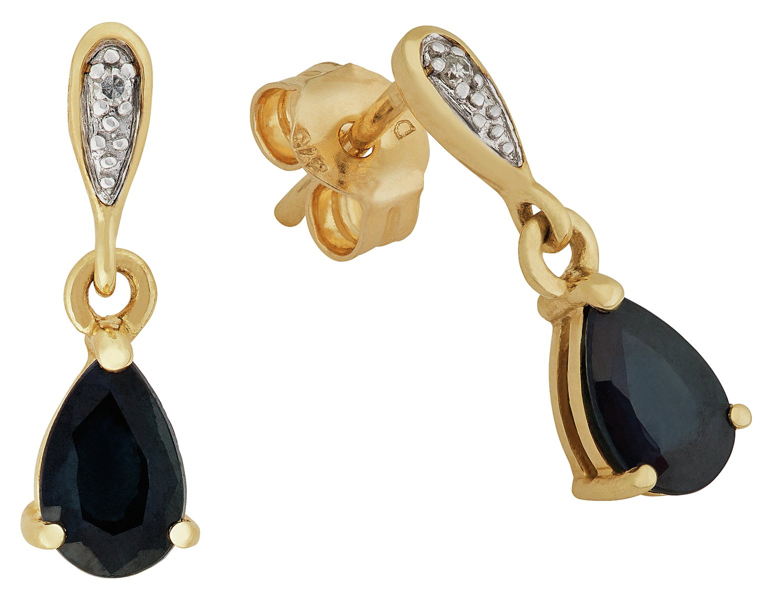 Revere 9ct Yellow Gold Pear Sapphire & Diamond Drop Earrings