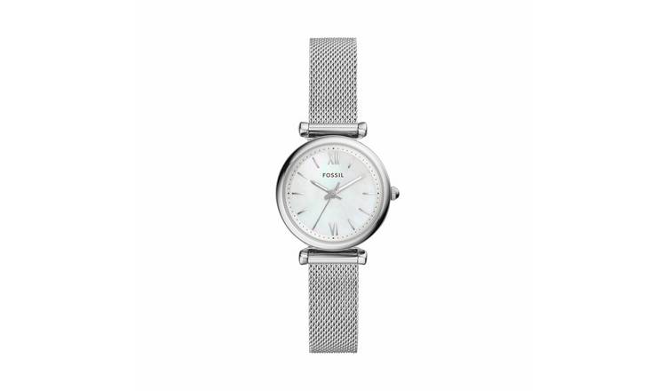 Fossil Ladies Carlie Stainless Steel Silver Mesh Strap Watch