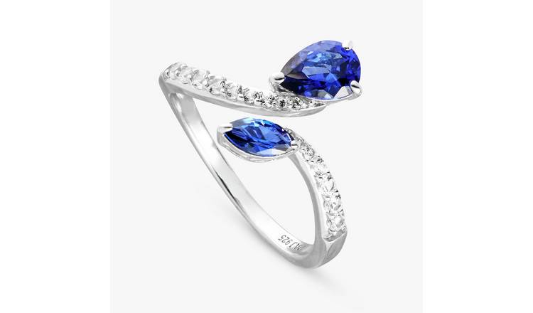 Revere Sterling Silver Sapphire Stone Crossover Ring - Small