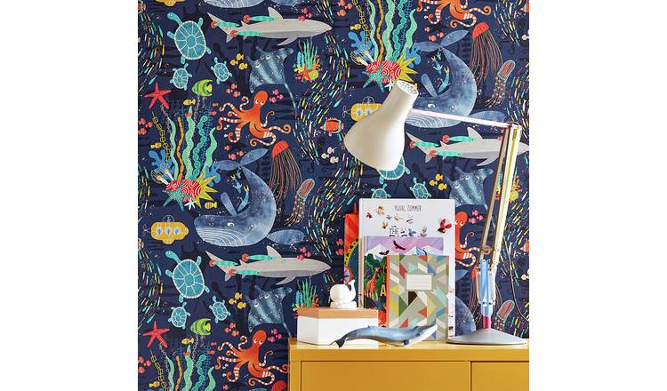 Ohpopsi Beneath The Waves Prussian Wallpaper