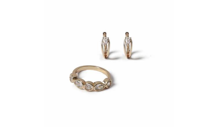 Liars & Lovers Bezel Crystal Hoop Earrings and Ring Set