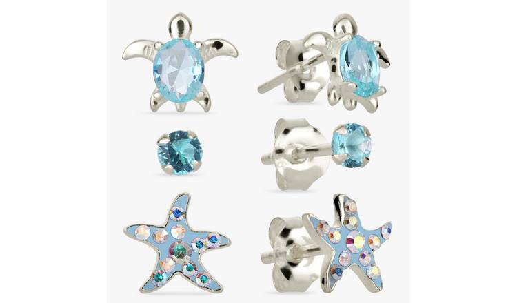 Revere Kids Sterling Silver Sealife Stud Earrings Set