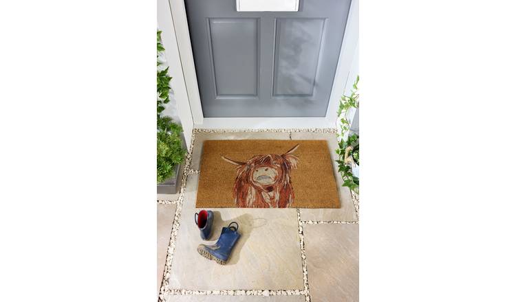 My Mat Printed Coir Highland Cow Brown Doormat - 45x75cm