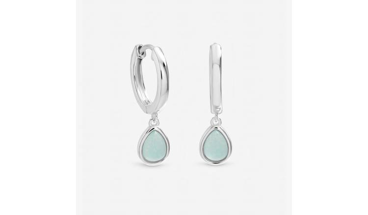 Inicio Silver Plated Turquoise Peardrop Charm Hoops Earrings