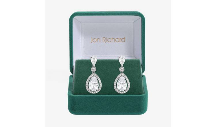 Jon Richard Rhodium Plated Cubic Zirconia Pear Drop Earrings