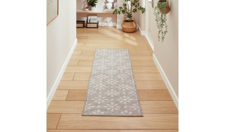 Think Rugs Coral Floral Grey Flatweave Runner - 61x170cm