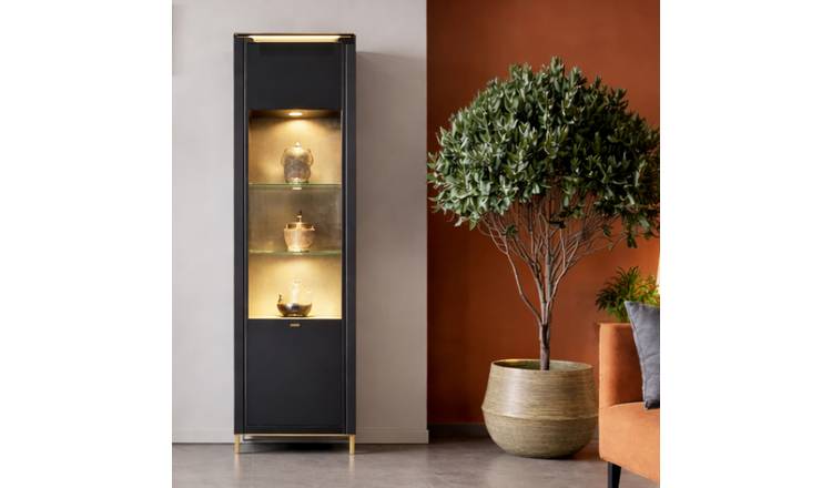 Furniture To Go Genoa 1 Door Display Cabinet - Black & Gold