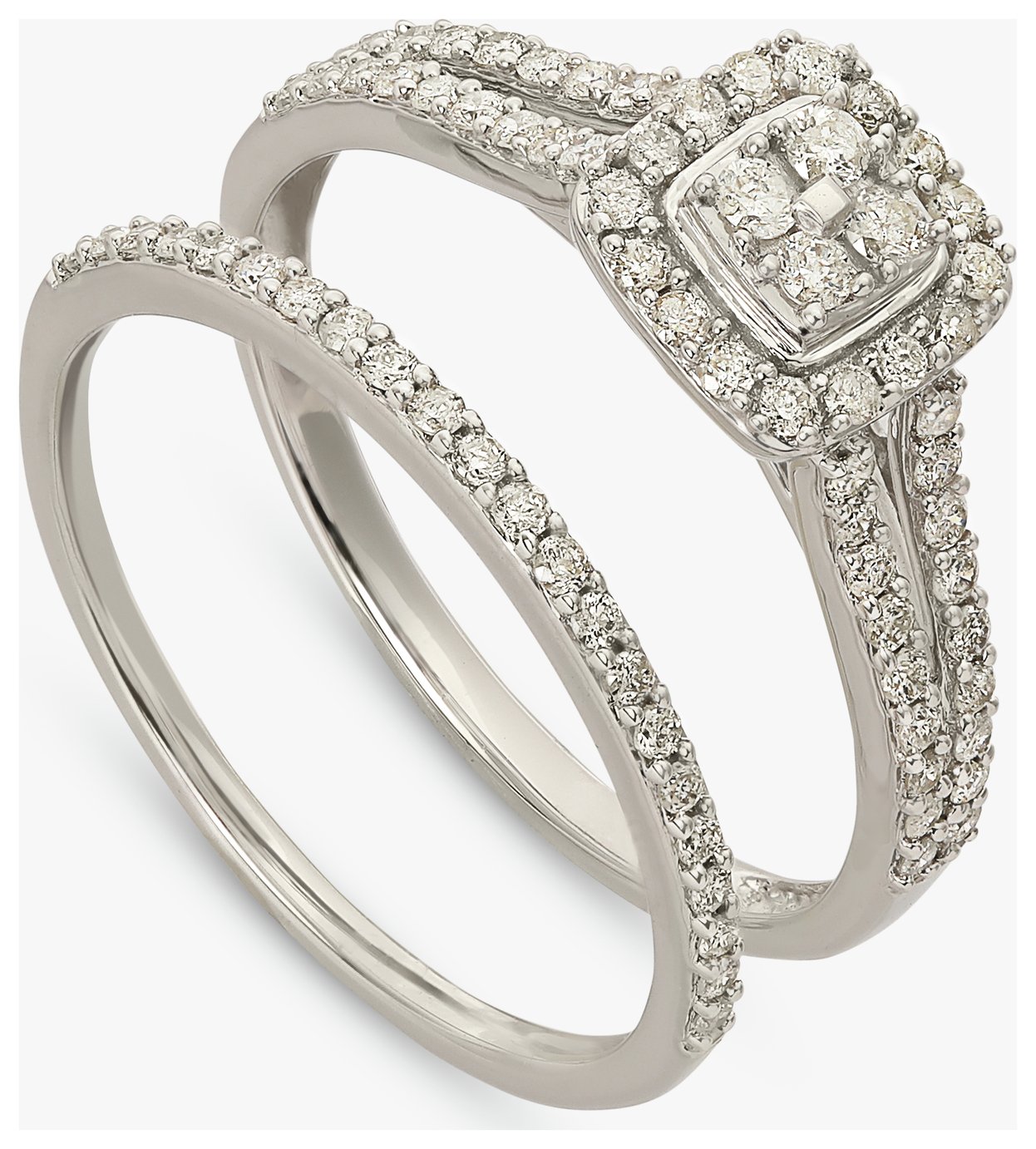 Revere 9ct White Gold 0.5ct Diamonds Bridal Set Ring - O