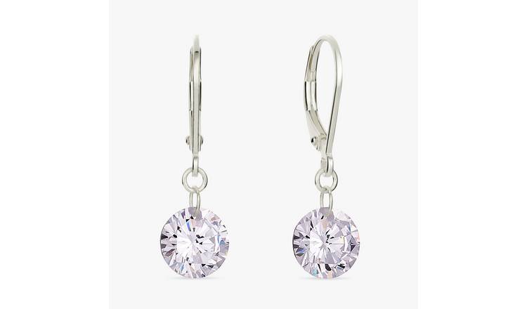 Revere Sterling Silver Round Cubic Zirconia Drop Earrings