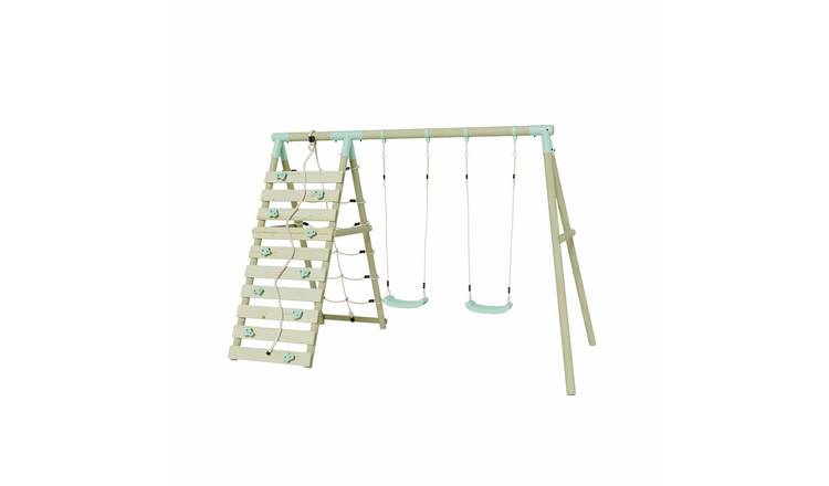 Mercia Wooden Double Swing with Climbing Wall