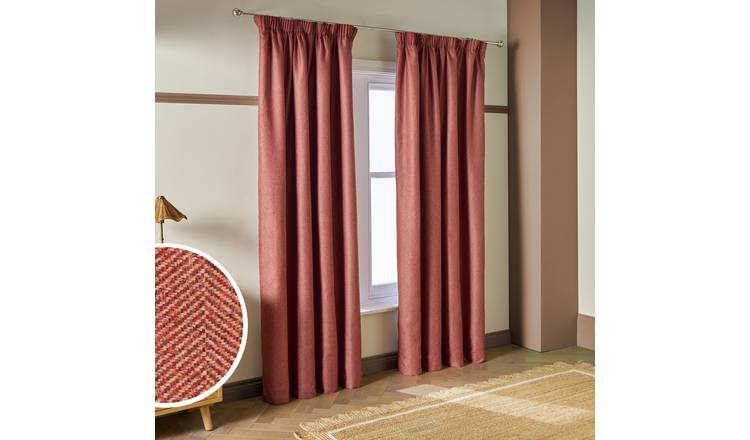 Habitat Textured Blackout Herringbone Pencil Pleat Curtain - Burgundy-168x229cm