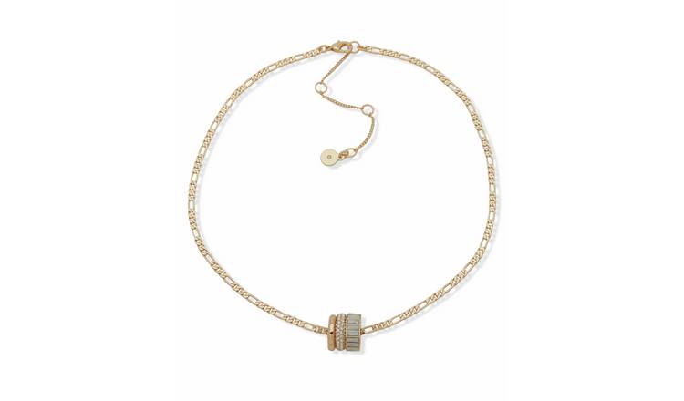 DKNY Gold Tone Pave White Baguette Pendant Necklace