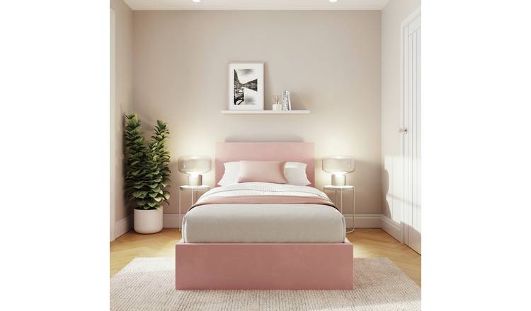 GFW End Lift Single Velvet Ottoman Bed - Pink