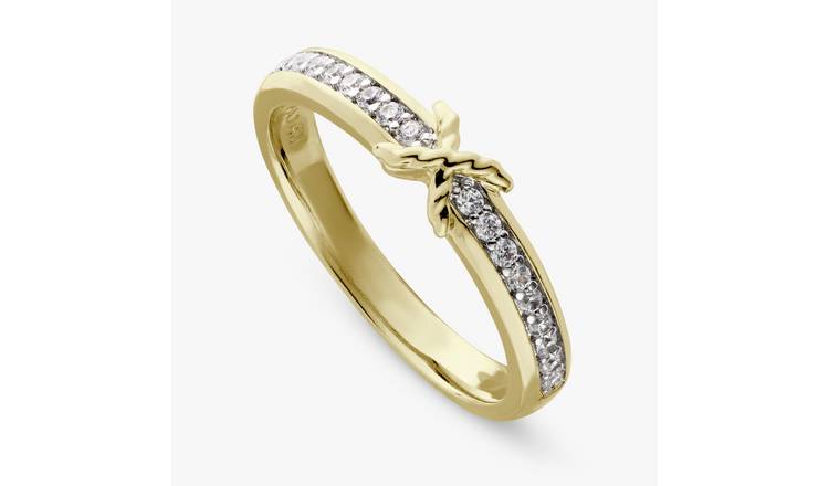 Revere Gold Plated Sterling Silver Twist Cross Ring - Large