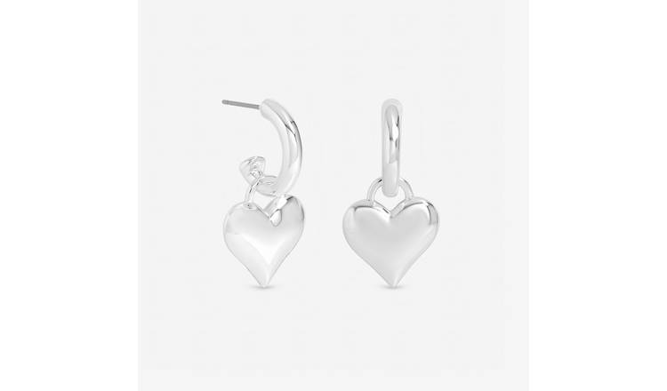 Lipsy Mood Silver Plated Polished Heart Hoop Earrings