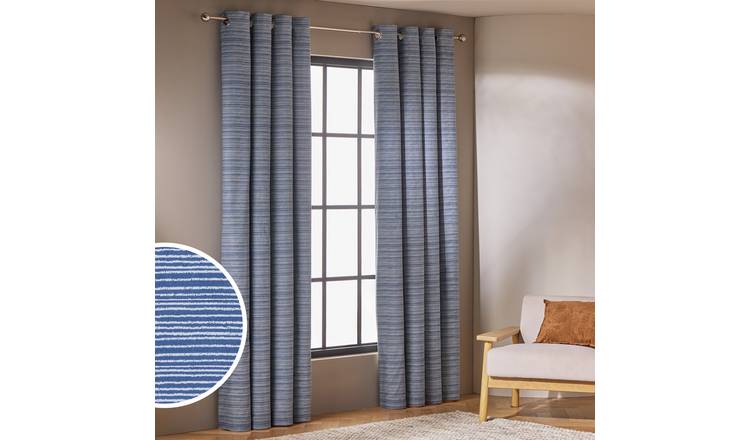 Habitat Stockholm Stripe Blackout Eyelet Curtains - Blue - 117x137cm