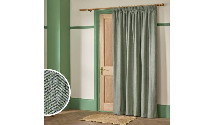 Habitat Thermal Herringbone Pencil Pleat Door Curtain - Green - 168x213cm