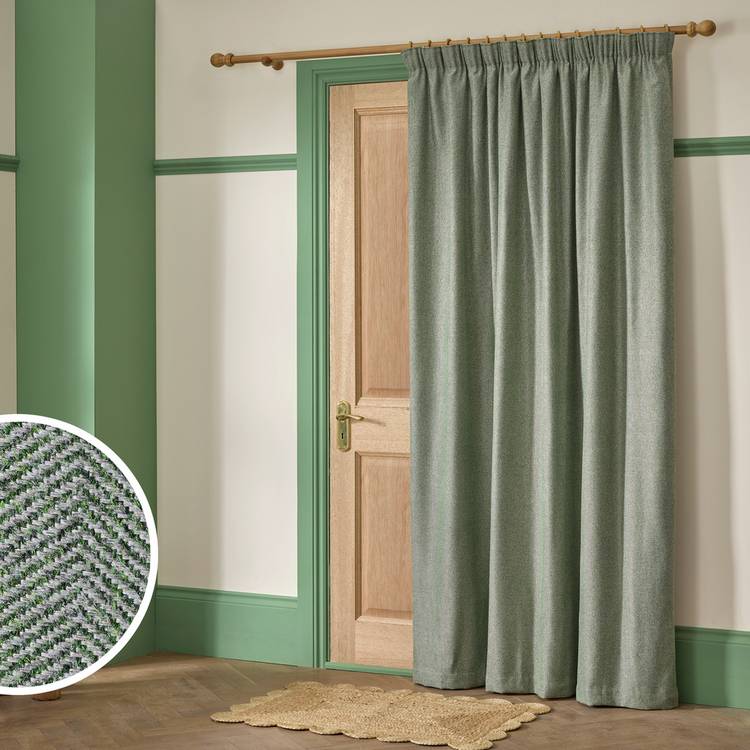 Habitat Thermal Herringbone Pencil Pleat Door Curtain - Green - 168x213cm 0