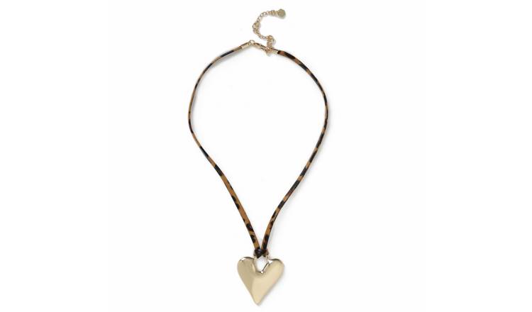 Freedom Leopard Cord Gold Heart Pendant Necklace