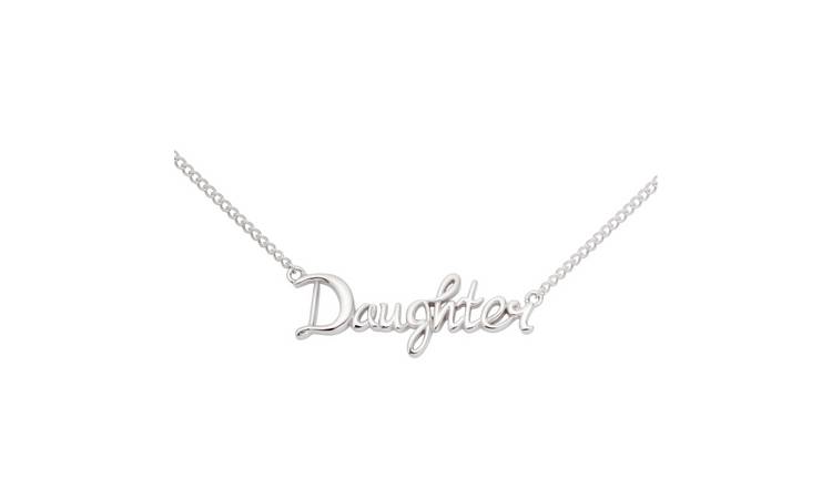 Moon & Back Sterling Silver Daughter Script Pendant Necklace