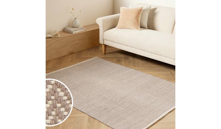 Argos Home Herringbone Grey Cotton Flatweave Rug - 120x170cm