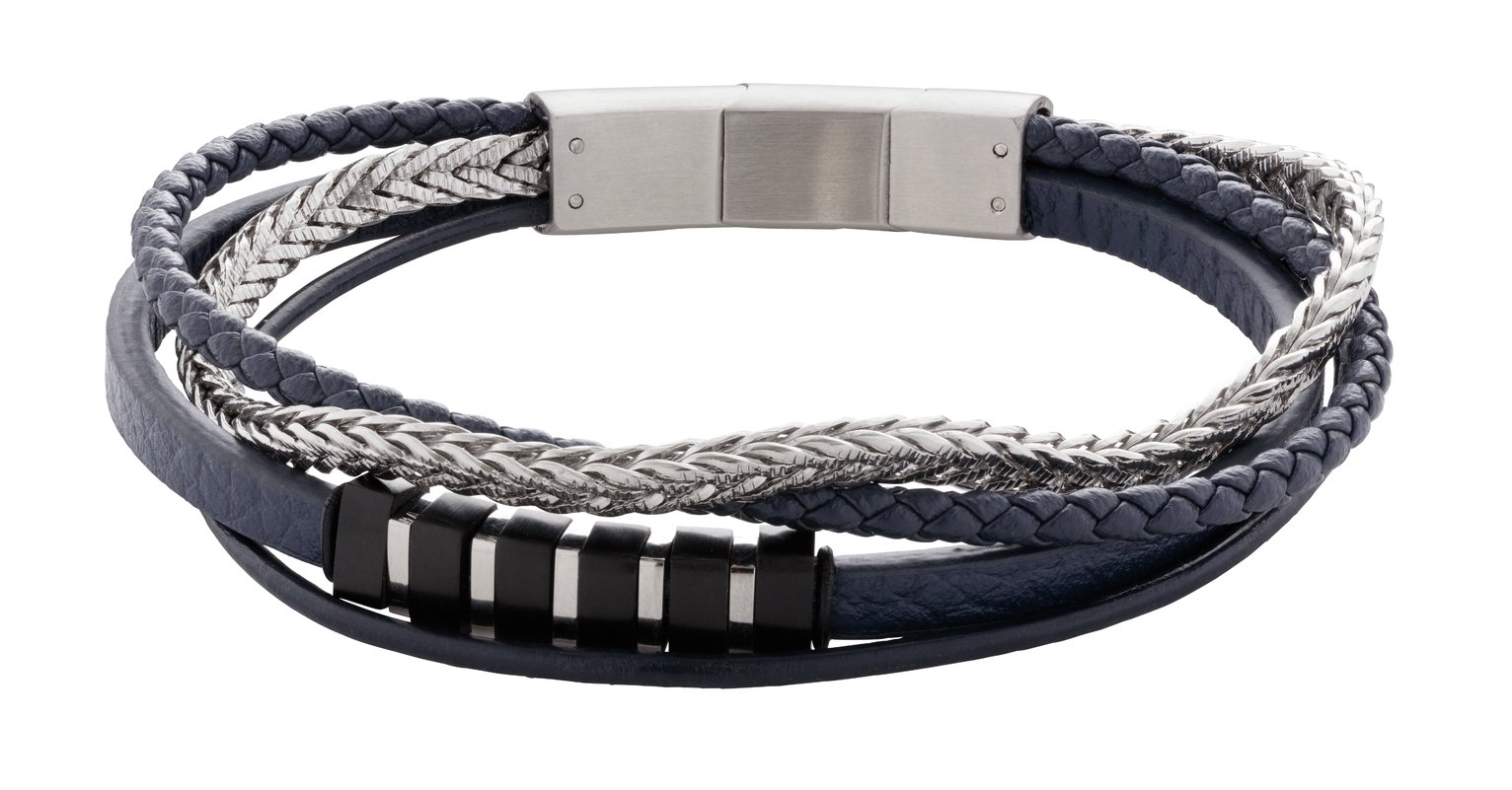 Revere Men's Stainless Steel Four Strand Leather Bracelet