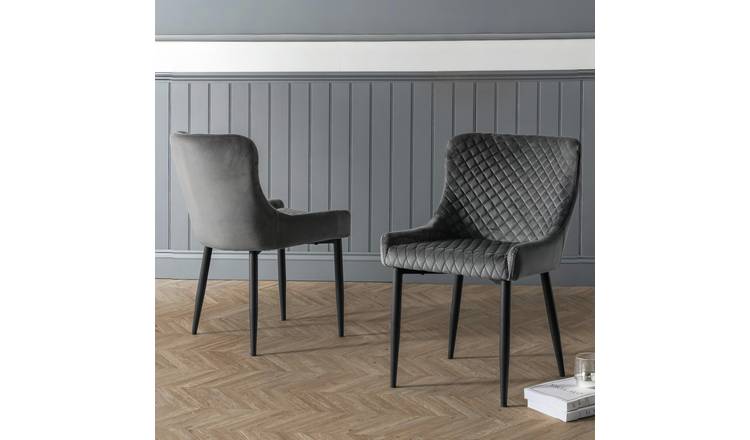 Julian Bowen Luxe Pair of Velvet Dining Chairs - Grey