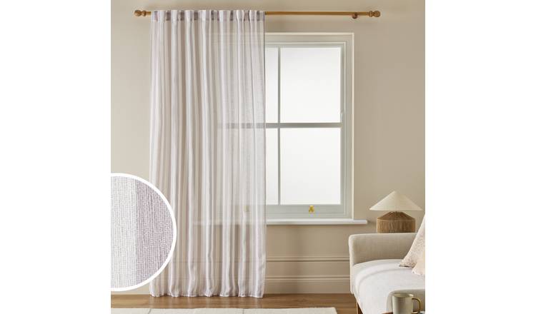 Argos Home Stripe Tab Top Sheer Voile Curtain - Grey - 140x183cm