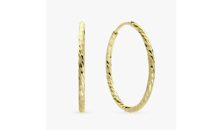 Revere 9ct Gold Plated Diamond Cut Sleeper Hoop Earrings