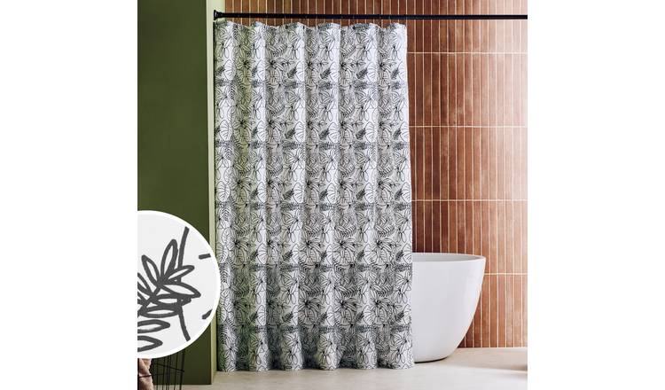 Habitat Monochrome Floral Antibacterial Shower Curtain - Black & White