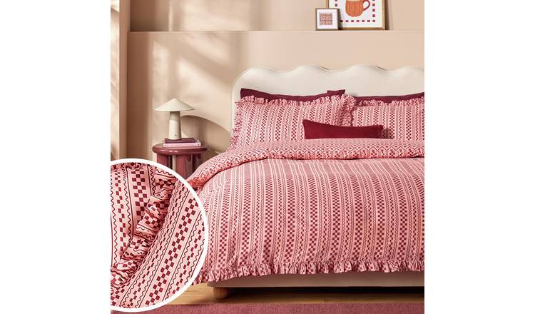 Argos Home Checkerboard Print Pink Bedding Set - King size