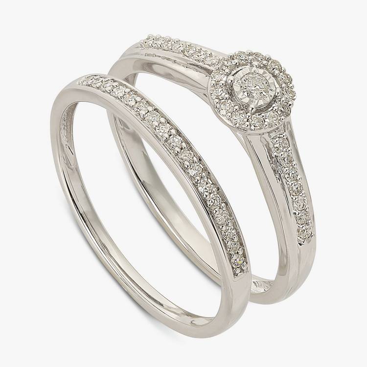 Revere 9ct White Gold 0.25ct Diamonds Bridal Set Ring - P 0