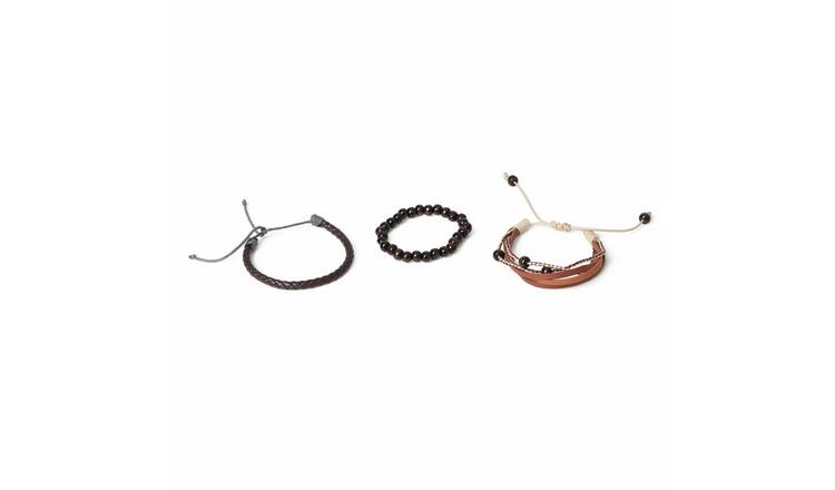 Uncommon Souls Brown Bead and Leather Bracelet Set