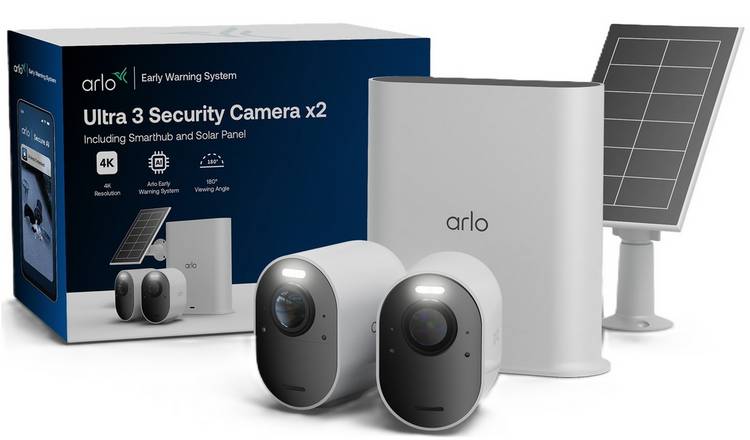 Arlo Ultra 3 4K HDR Security Camera 2 Pack with Smarthub & Solar Panel
