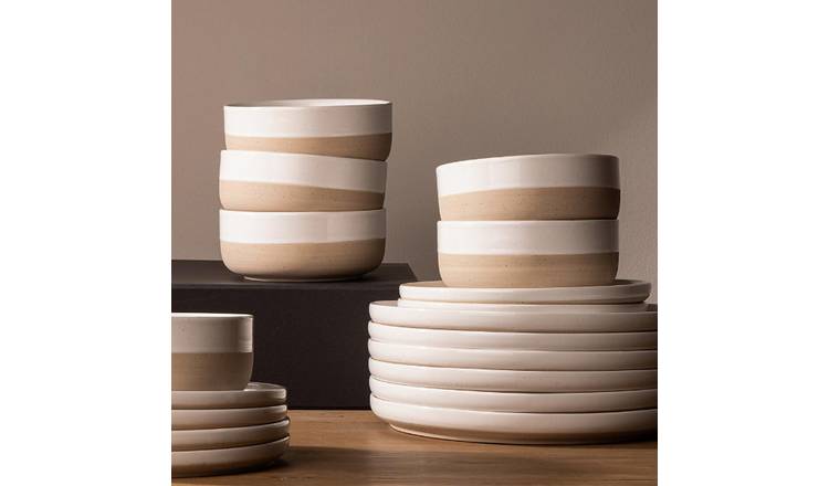 Elle Home Earthy 18 Piece Ceramic Dinner Set - White