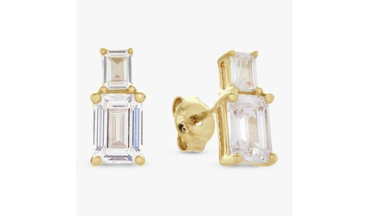 Revere Gold Plated Silver Stacked Stones Stud Earrings
