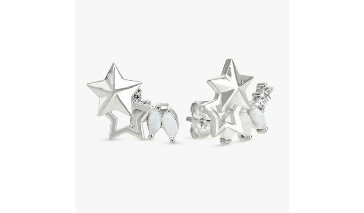 Revere Sterling Silver Double Star Opal Stud Earrings
