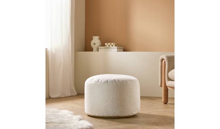 Kaikoo Sherpa Fabric Pouffe- Natural