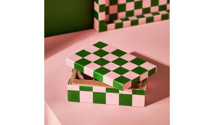 Habitat Brights Checkered Resin Trinket Box - Pink & Green
